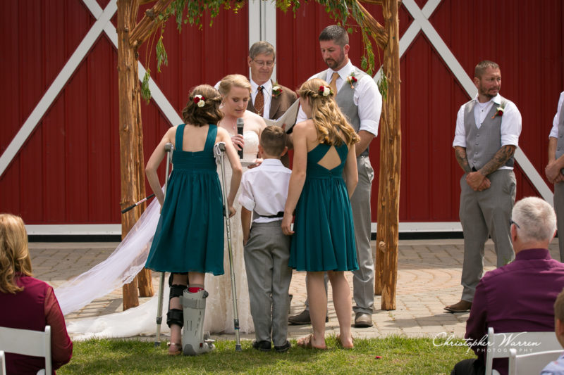 wedding ceremony bride with kids